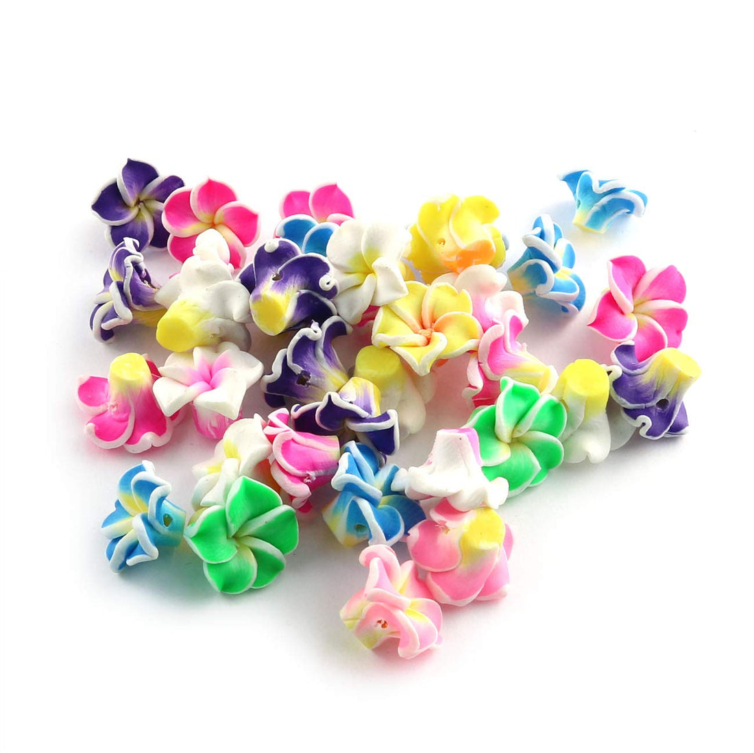 E-outstanding 50-Pack Plumeria Beads 16mm 5-Leaves Polymer Fimo Clay Egg Flower 3D Flower Loose Spacer Beads DIY Necklace Wedding Hair Decoration Crafting Jewlery