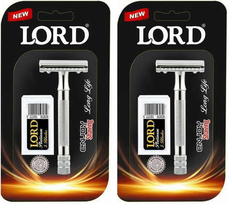 Lord Premium Safety Razor with Platinum Double Edge Blade 6-Pieces (Pack of 2)