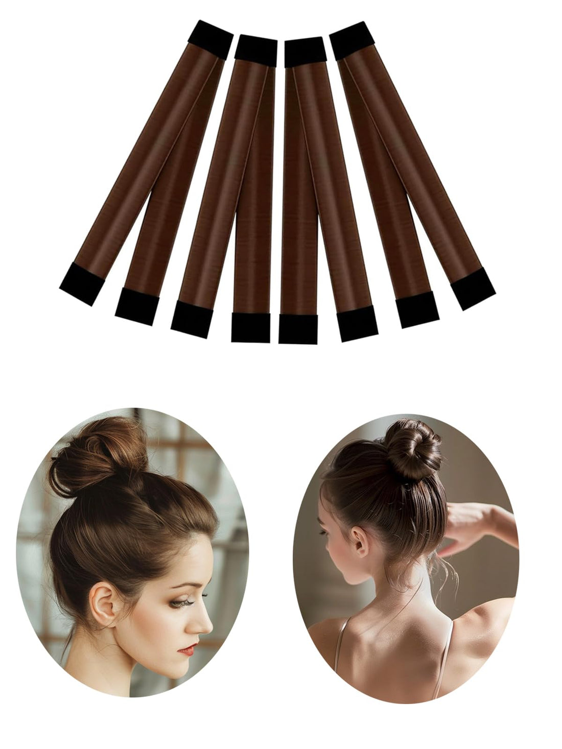 Bun Maker for Ballet Girls Kids Long Hair French Twist,Women's Hair Bun Maker Tool,Easy Donut Bun Hairstyle,4 Pcs, Brown