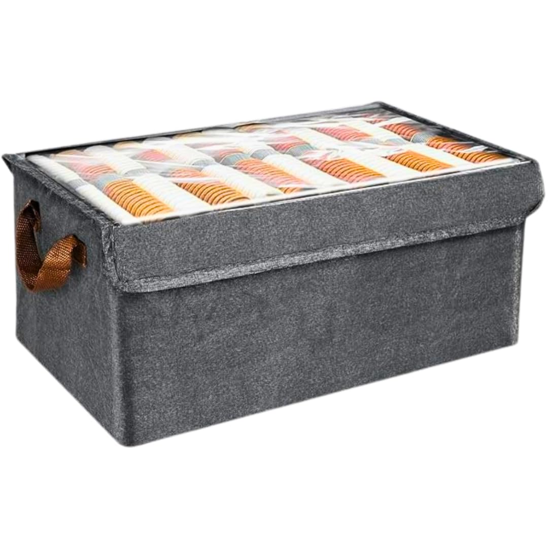 Foldable Cloth Storage Box with Transparent Lid, Large Fabric Clothing Organizer for Wardrobe, Washable Closet Basket with Sturdy Handles and Metal Reinforced Shelf