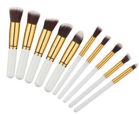 Kabuki Makeup Brush Set Kit - White, 10 Pieces