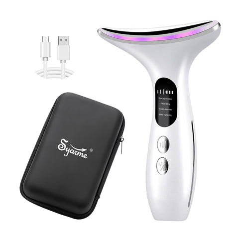 Face and Neck Massager, Syarme Skin Lifting Tightening Wrinkle Removal Machine Rejuvenation Beauty Device, with Heat, Vibration & Phototherapy, for Chin contour, Skin Improve,Care,Firm,Smooth
