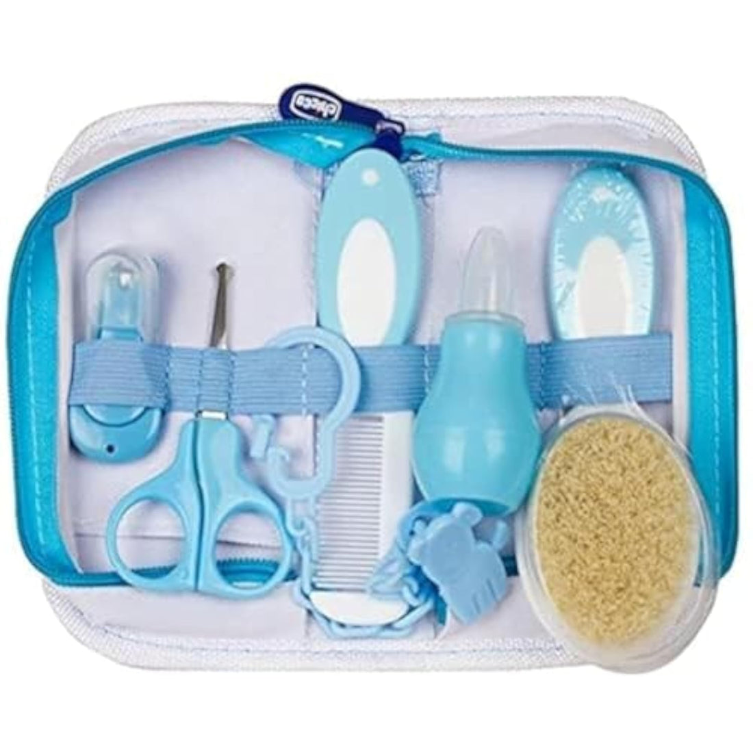 Chicco Brush Set, Nail File, Nail Clipper, Plastic Nose Pump and Chain with Special Bag (Blue)