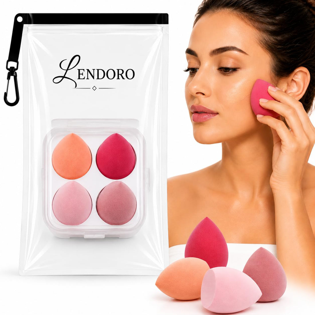 LENDORO Beauty Blender Makeup Sponge, Latex-free Foam, Teardrop Shape, for Foundation Blending (4 in Box)