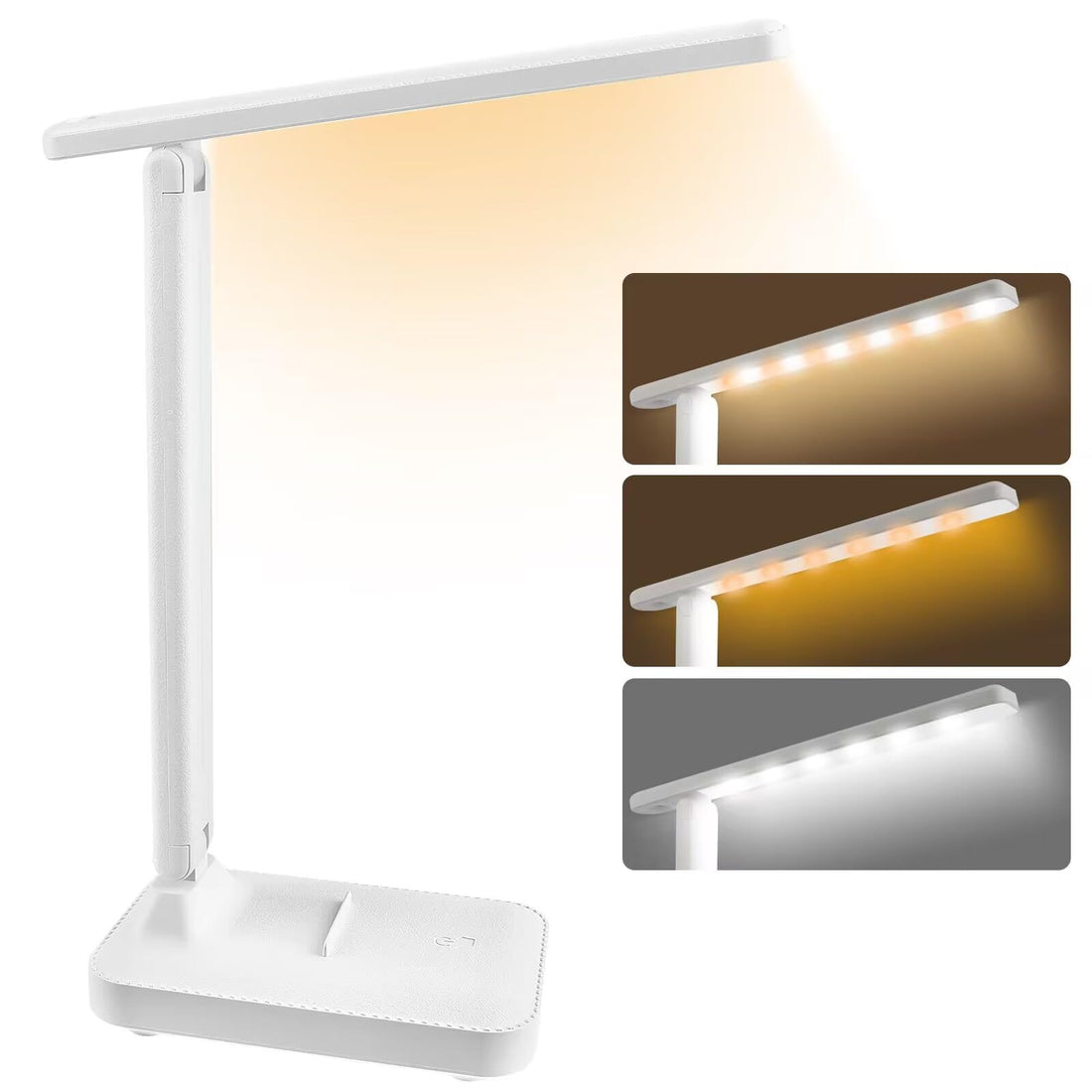UKOFEW Desk Lamp, LED Dimmable Table Lamp with USB Charging Port, Wireless Reading Lamp, 3 Colours and 15%-100% Continuous Dimming, Eye-Friendly Bedside Lamp for Children, Bedrooms, Offices (White)