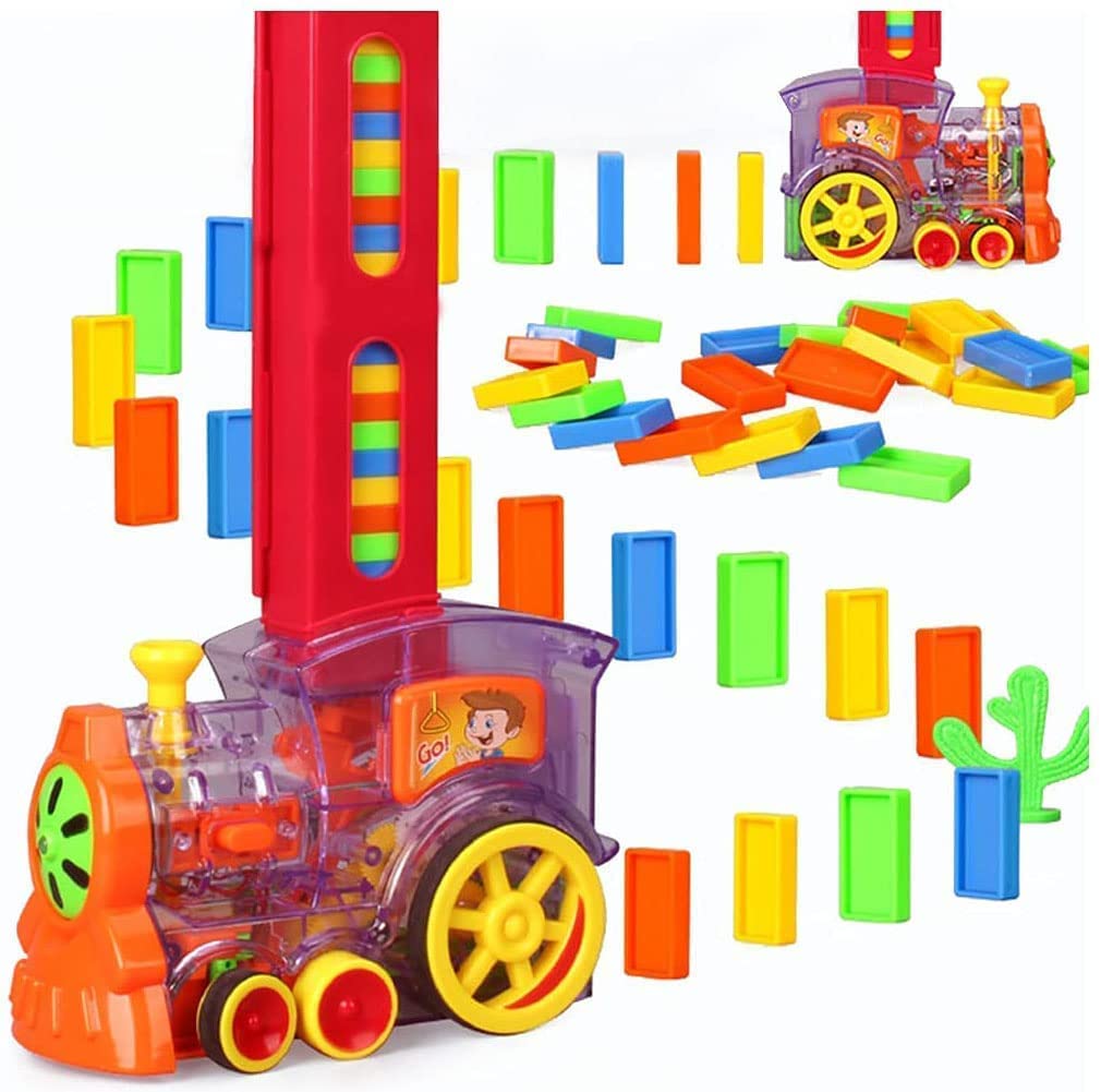 Wonka Braintastic Domino Train Set with 60 Pcs Premium Pack Dominoes with Light Sound Building Blocks Stacking Tile, Stylish & Comfortable, Decorative Game Toys for Kids