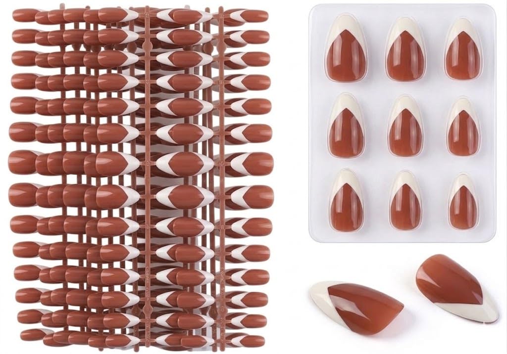 120Pcs Almond French Tip Press on Nails Almond - Nails 12 Sizes Glossy Nail Press Ons Full Cover, Acrylic Nail Extensions Professional Salon and Home DIY Art- SHAPE 2