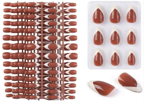 120Pcs Almond French Tip Press on Nails Almond - Nails 12 Sizes Glossy Nail Press Ons Full Cover, Acrylic Nail Extensions Professional Salon and Home DIY Art- SHAPE 2