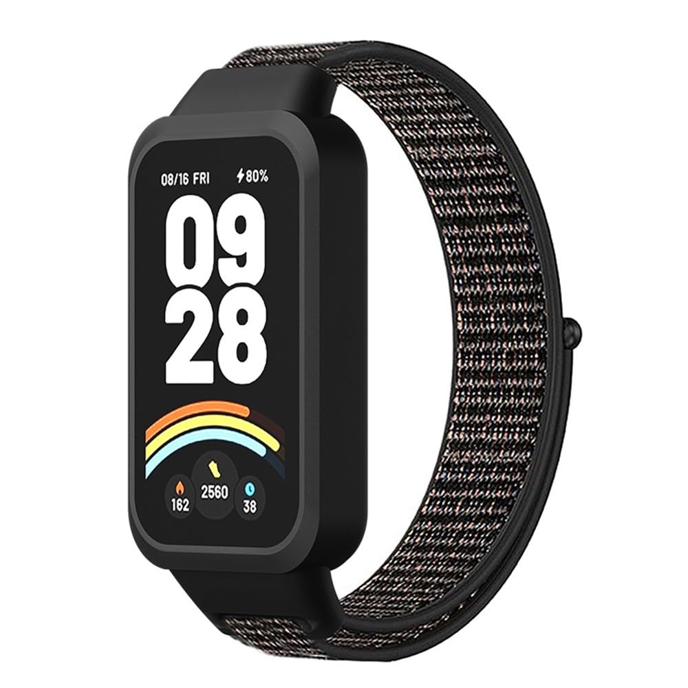 Nopatia Nylon Sport Band Compatible with Xiaomi Smart Band 9 Active/Compatible with Redmi Band 3, Magic Strap Watch Strap, Breathable Sport Strap (Black)