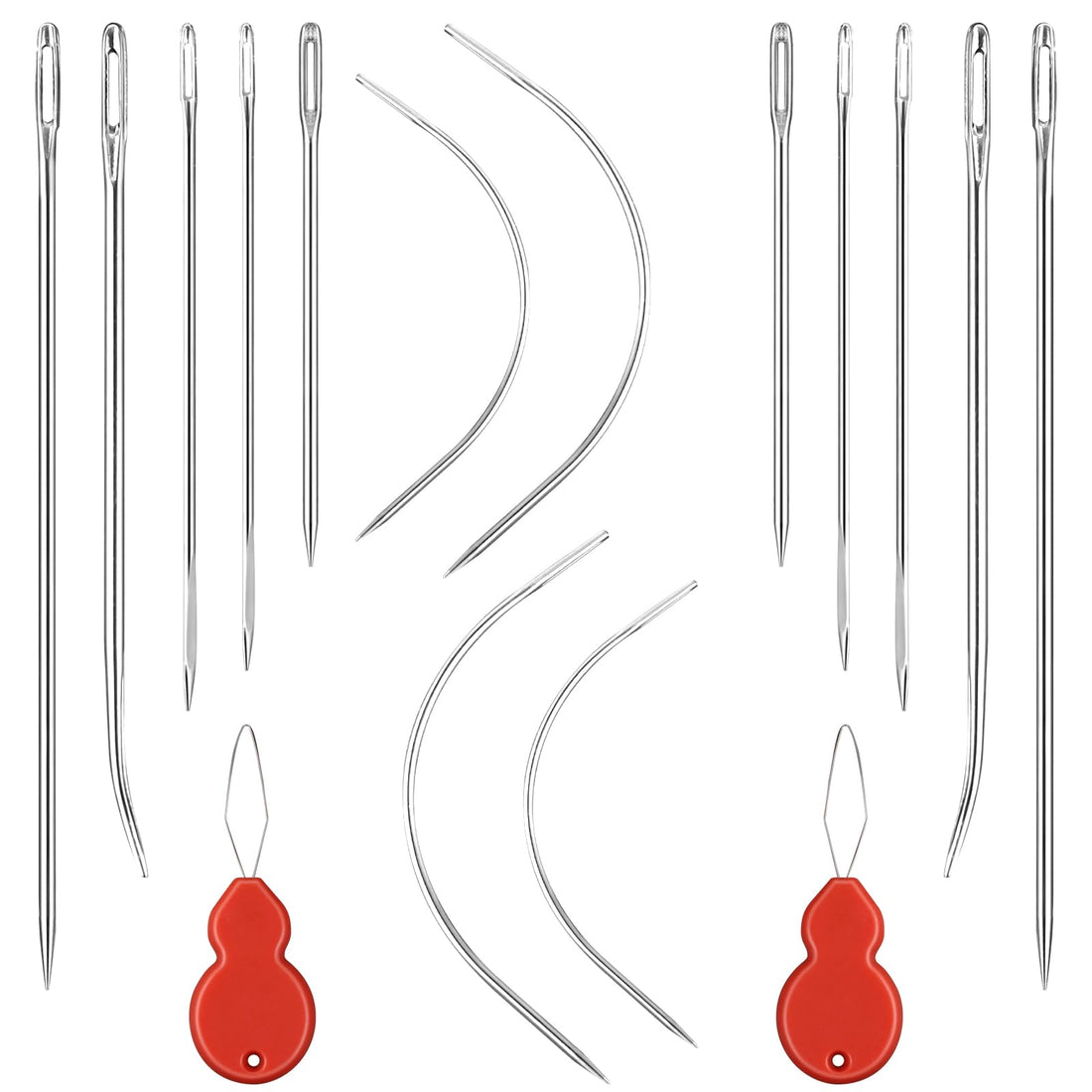 Bewudy Heavy Duty Hand Sewing Kit, 14Pcs Leather Needle Set With 2Pcs Threaders, Curved and Triangular Needles for Upholstery, Leather, Carpet, Canvas Repair