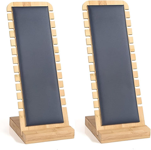 Necklace Holder Organizer - Sleek bamboo stand with multiple hooks for displaying necklaces and bracelets, ideal for jewelry stores seeking natural elegance. (Black, 2PCS)