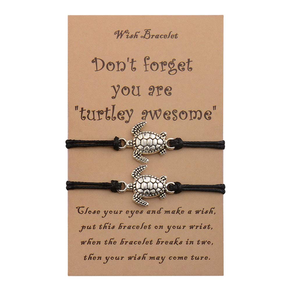 SUNSH 2Pcs Turtle Bracelets for Women Teen Girl Boy Cute Handmade Adjustable String Inspirational Jewelry Couple Lover Boyfriend Girlfriend Mother Daughter Friendship Back to School Gifts