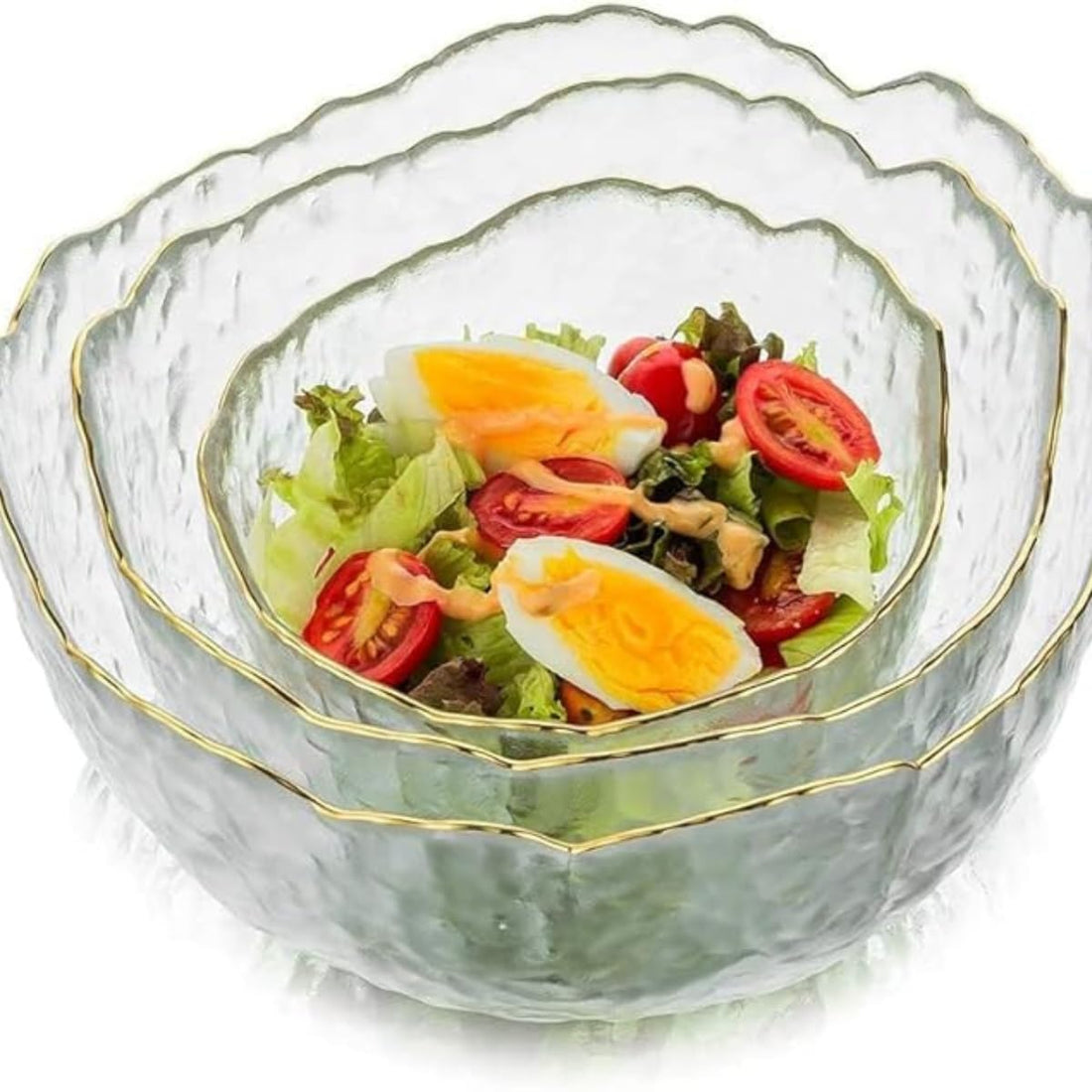 Glass Serving Bowls Set of 3 Clear Stackable Salad Bowls Deep Trifle Bowl for Soup Fruit Dessert Pasta Curry Popcorn Cereal Suit for Mixing Dining Party Catering - Clear.