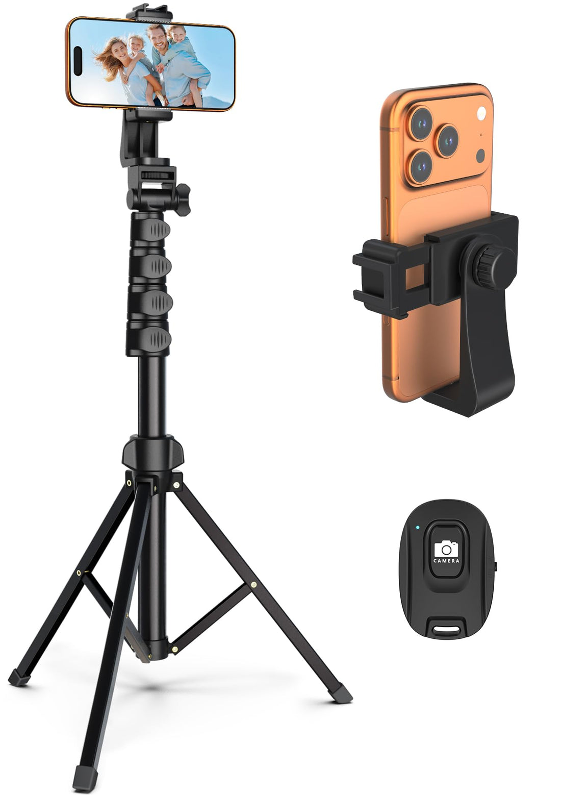 Liphisy 64” Tripod for Cell Phone & Camera, Phone Tripod with Remote and Phone Holder, Sturdy & Stable Height Adjustable Multi-Angle Shot Selfie Stick Tripod for Video Recording