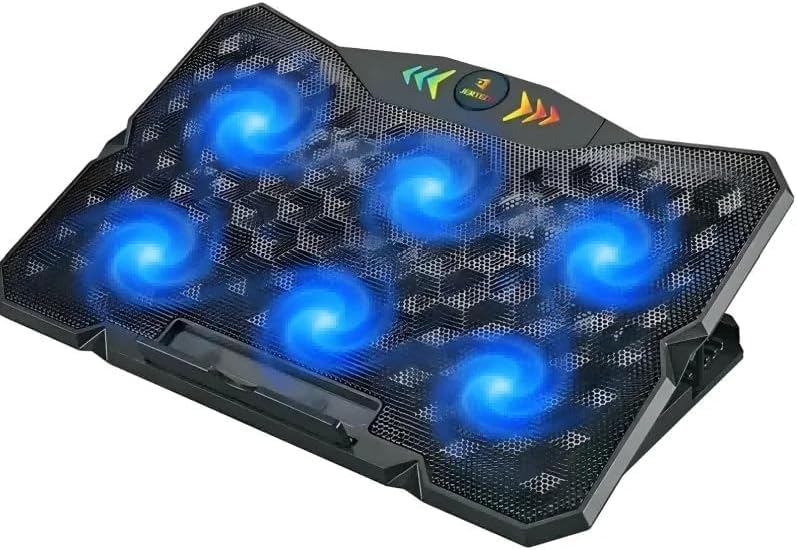 For JERTECH KL333 Gaming Laptop Cooling Pad - 6x Blue LED Quiet Fans With RGB logo - 2x USB Port Speed Control - Support up to 19 Inch | Black