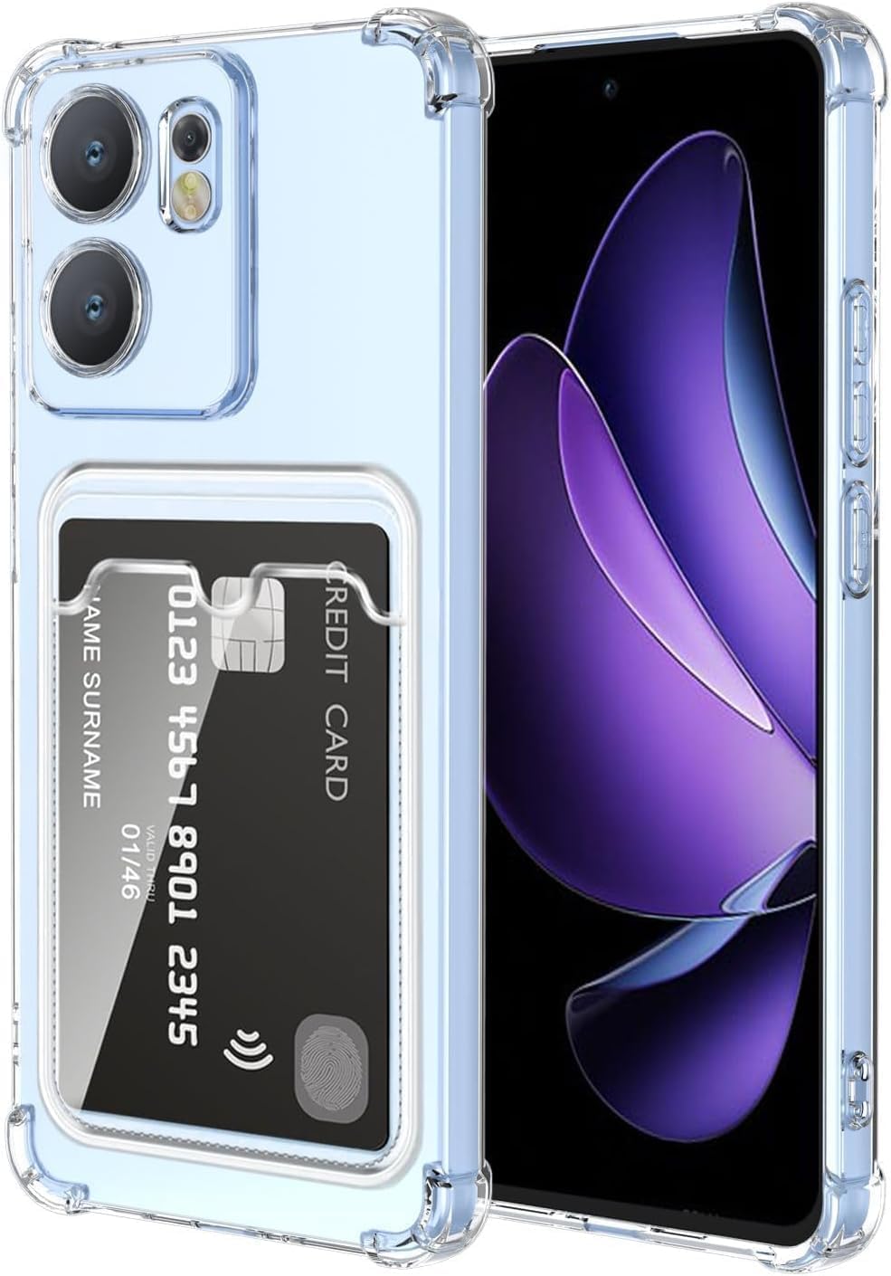 Case Compatible with OPPO Reno 14F 5G Case with Card Holder and Wallet Transparent Back Cover Soft TPU Shockproof Protective Phone Cover with Camera Lens Protection - Clear