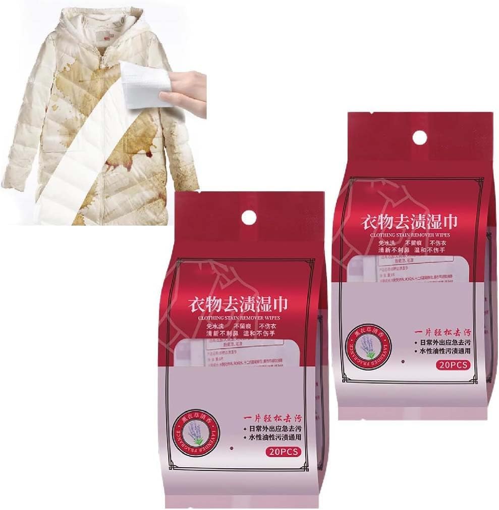 2 Pack Wet Wipes for Removing the Toughest Stains for Clothes, Shoes and Fabrics – Instant Clean & Instant Results, Safe & Easy to Use – Each Bucket Contains 20 Individual Envelopes for Quick Cleaning