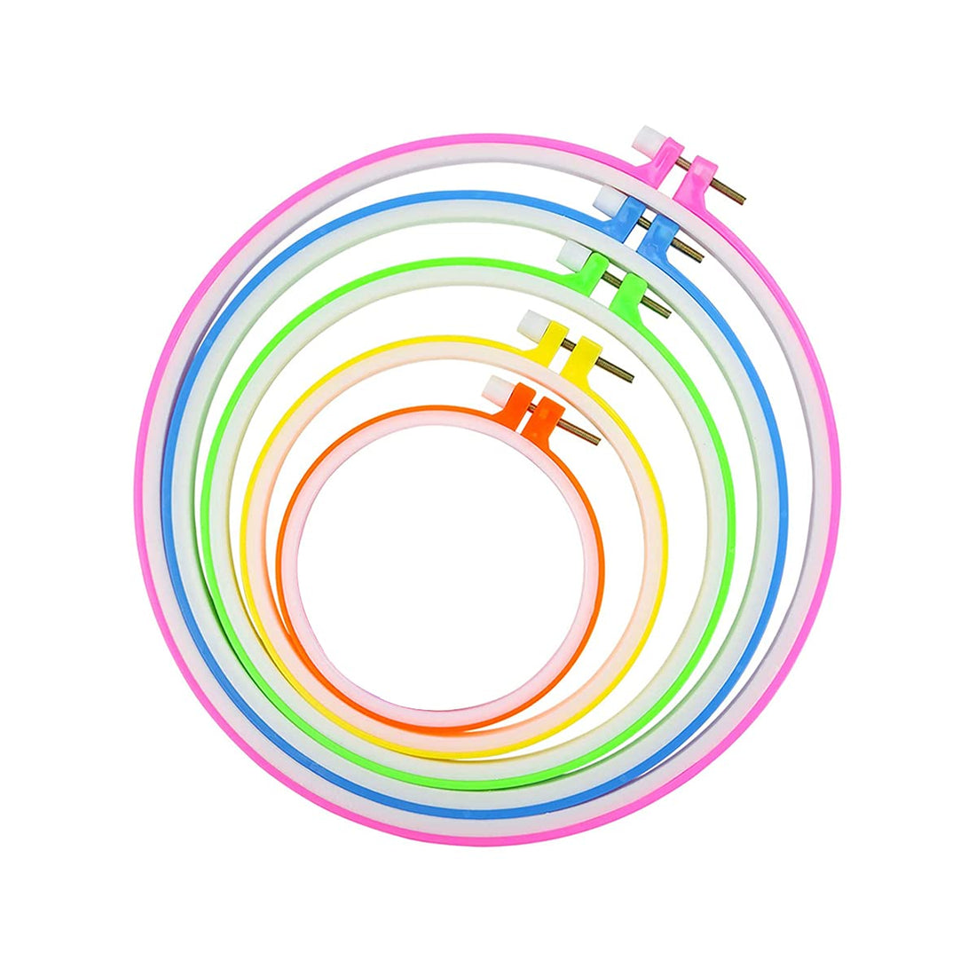 MZ Plastic Embroidery Hoop, 5Pcs Circle Cross Stitch Hoop Ring Embroidery Frame 9cm to 27.5cm for Cross Stitch DIY Crafts Making (5 Colors)