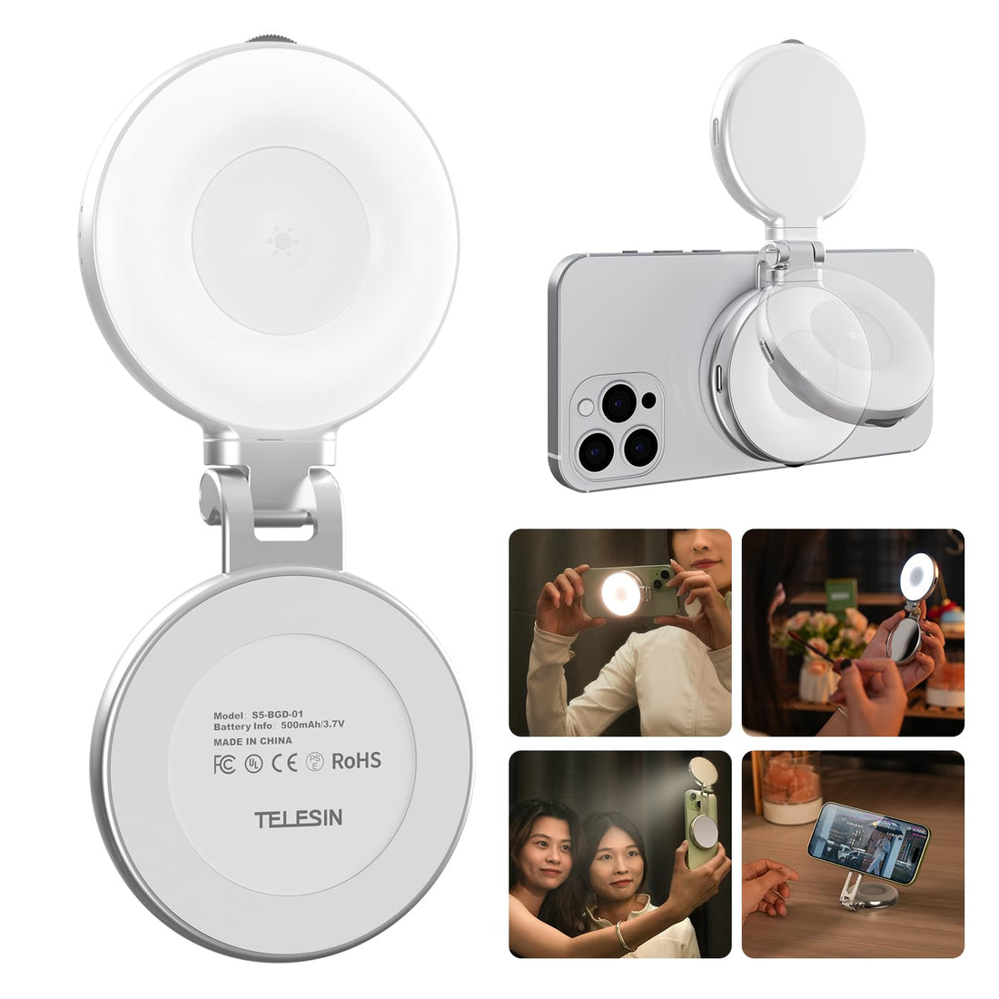 TELESIN° Magnetic Selfie Light for Phones, 360° Rotation LED Fill Light Compatible with Magsafe, LED Selfie Ring Light with Sticky Ring for Selfies/Photography/TikTok/Zoom Calls/Video Conference