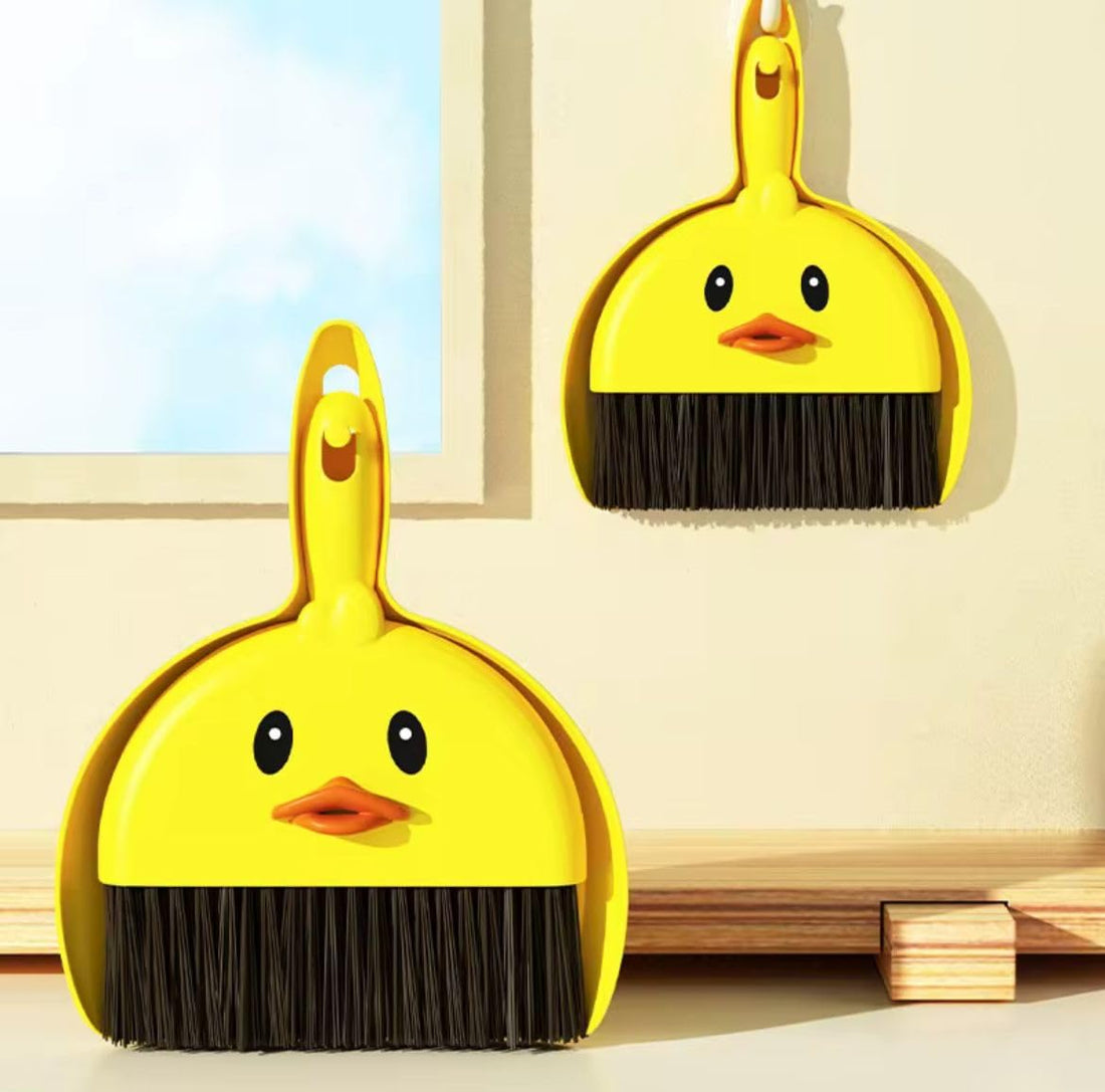 Cute Duck Mini Dustpan and Hand Broom - Portable Desktop Cleaning Kit for Narrow Spaces, Keyboard, Car - Modern Home Cleaning Tools.