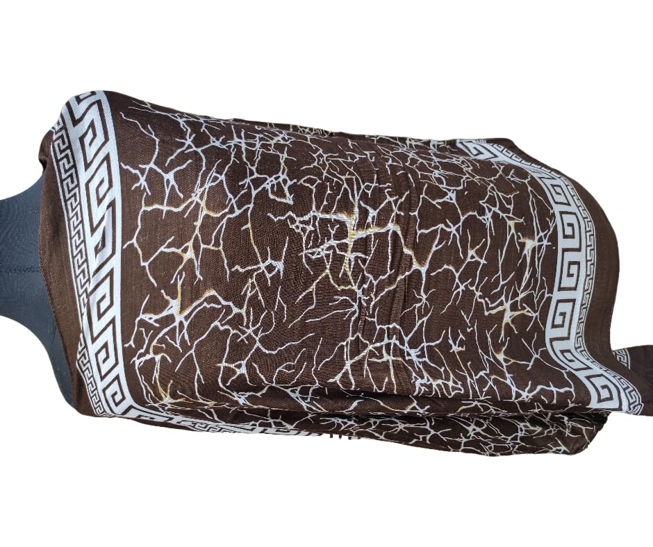 Geometric Pattern Neck Gaiter, Brown and White Crackle Design with Greek Key Border, Unisex