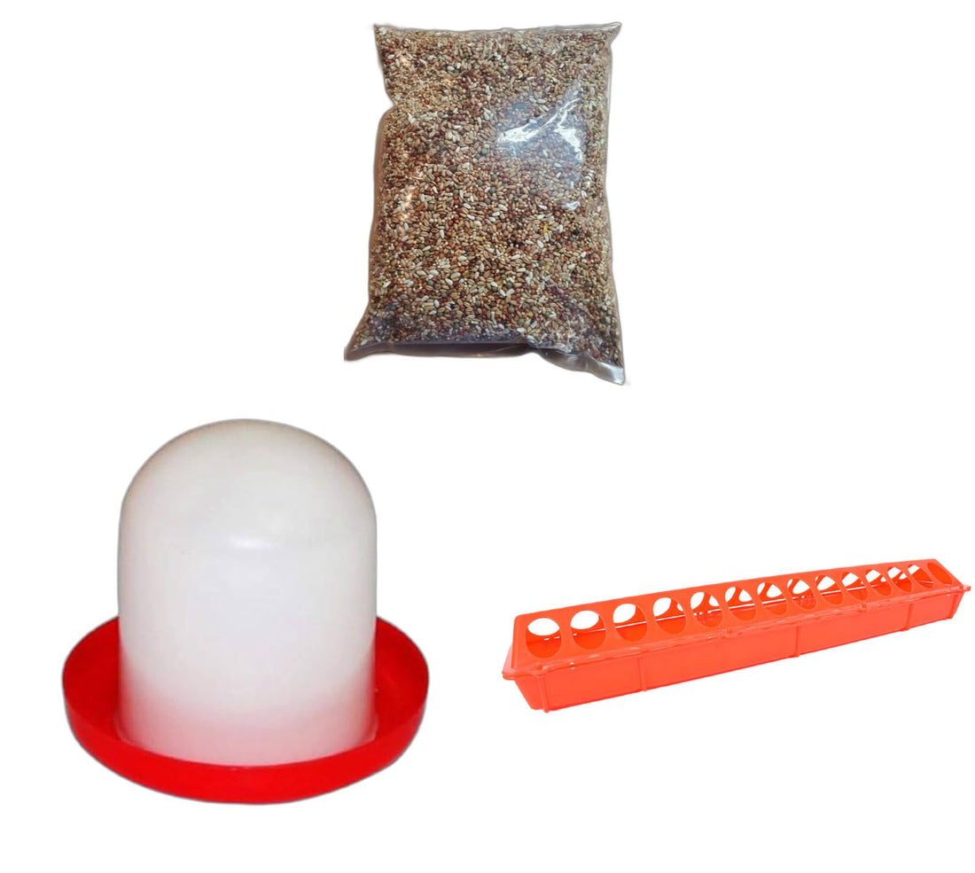 Bird Feeding Kit with 50 cm Feeder, 2L Automatic Water Dispenser, 0.5 kg Bird Food for balvony, roof and landscape