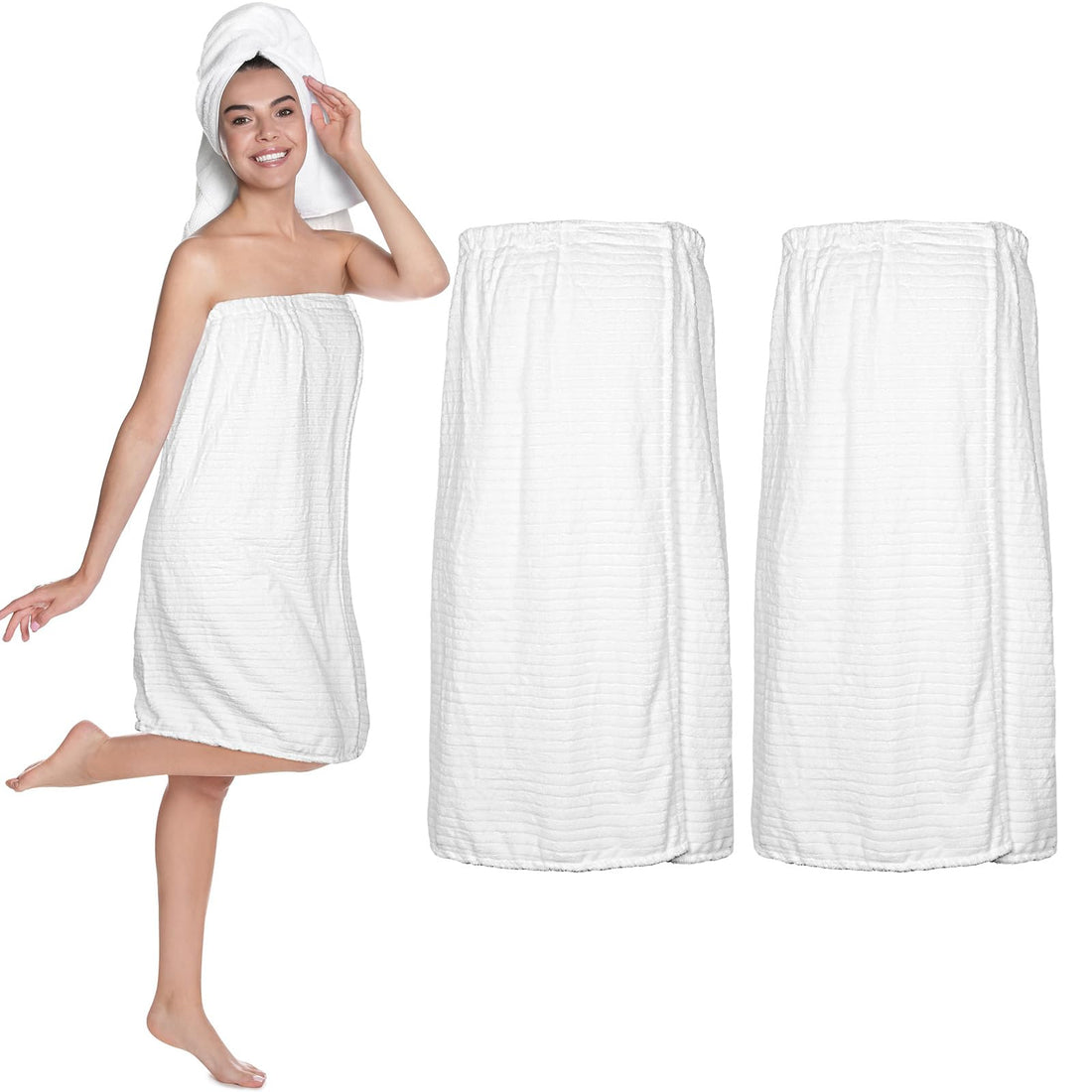 Tigeen 2 Pcs Towel Wrap for Women Lightweight Spa Robe with Adjustable Closure Elastic Top Soft Bathrobe Spa Wrap