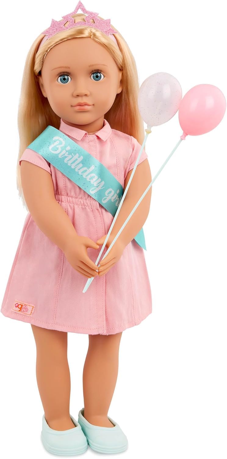 Our Generation - Brenna - 46cm Birthday Doll and Accessories - Blue Eyes and Dark Blonde Hair More True Than Nature - Evening Dress, Scarf & Balloons - Ages 3+
