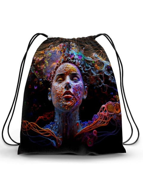 Drawstring Backpack with Artistic Portrait Design, Multicolor, Plastic, 50 Grams