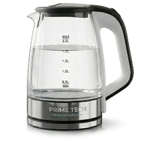PRIME TECH Electric Kettle Glass 2.2 Liter, 1500 Watt, Fast Heating Water Boiler, Auto Shut-Off, Heat Resistant Handle, Cordless Tea & Coffee Kettle, Black