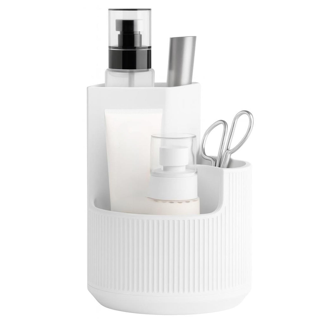 Multi-Purpose Bathroom & Makeup Organizer, Countertop Toothbrush and Cosmetic Holder, Black, High-Quality Plastic (white)
