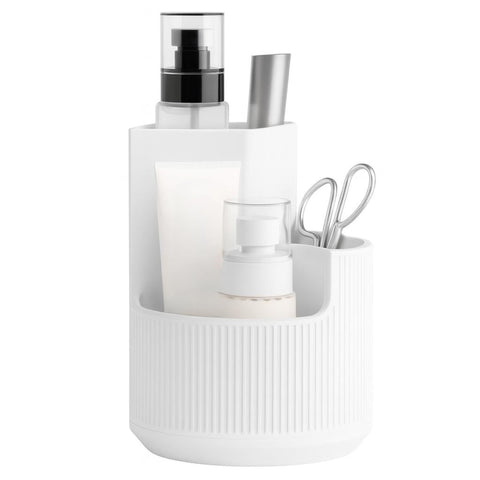 Multi-Purpose Bathroom & Makeup Organizer, Countertop Toothbrush and Cosmetic Holder, Black, High-Quality Plastic (white)