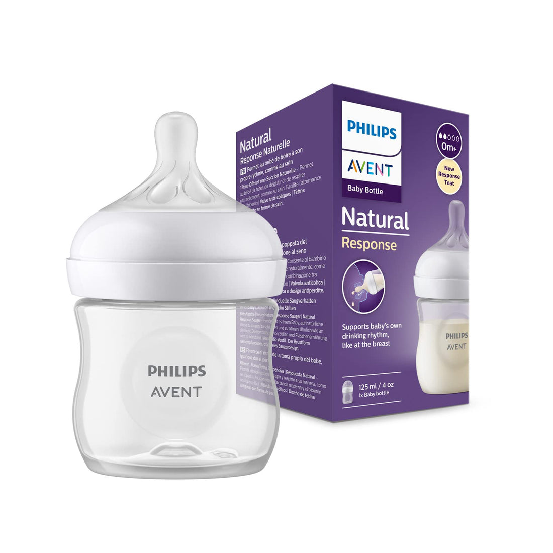 Philips Avent Natural Response Baby Feeding Bottle - 125ml Baby Milk Bottle for Newborns and Up, BPA Free, 0+ Months (Model SCY900/01)