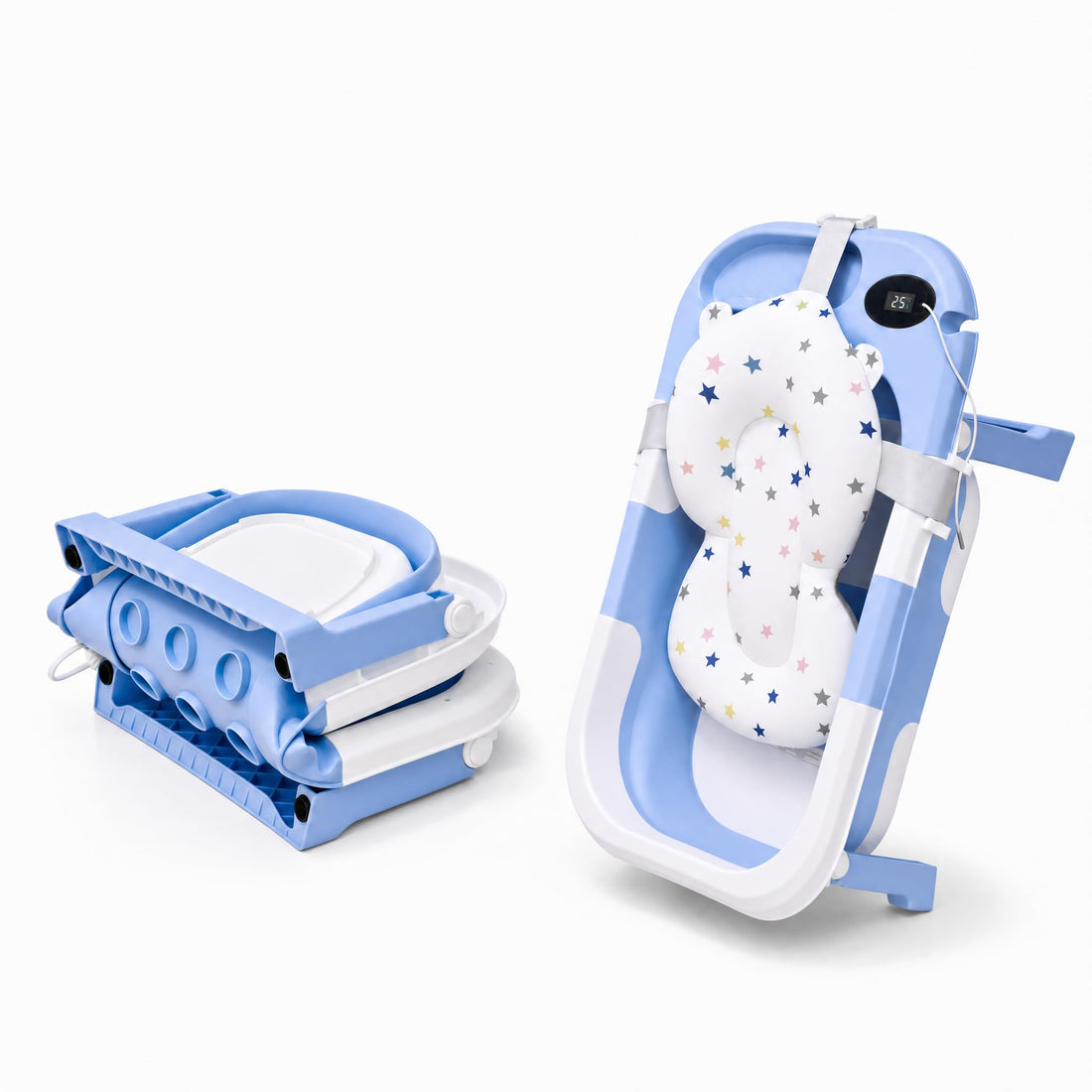 Fantastic-Kids-Toys Foldable Newborn Baby Bath Tub with Padded Support Pillow and Digital Temperature Display Portable Non-Slip Infant Bathtub for Space Saving and Easy Storage.Code 6876