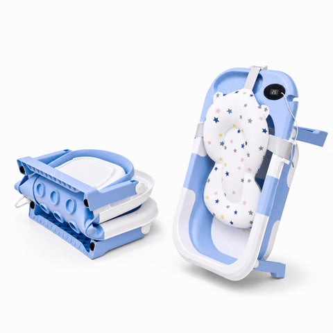 Fantastic-Kids-Toys Foldable Newborn Baby Bath Tub with Padded Support Pillow and Digital Temperature Display Portable Non-Slip Infant Bathtub for Space Saving and Easy Storage.Code 6876