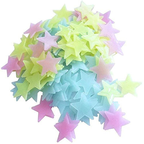 Generic 100PCs Luminous Plastic 3D Stars Glow in the Dark wall stickers For Decorative Kids Bedroom Living Room Multi Color