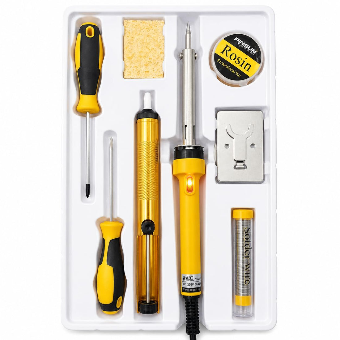 Electric Soldering Iron Kit 8 Pcs 220V Soldering Iron Kit with Solder Wire Rosin Suction Pump Screwdriver Holder Sponge for Electronics Maintenance