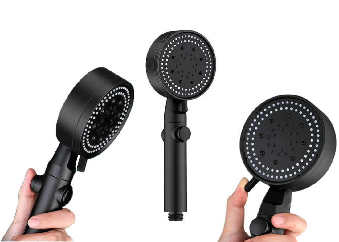 High Pressure Water Saving Adjustable Shower Head, 5 Modes,Water On and Off Switch Button, lightweight- Black