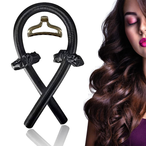 Heatless Hair Curler, Heatless Curling Rod Headband for Long Hair, No Heat Curls for Sensitive Hair, Curl with Clips and Scrunchies. Heatless Hair Curlers Can be Used Overnight While Asleep (Black)