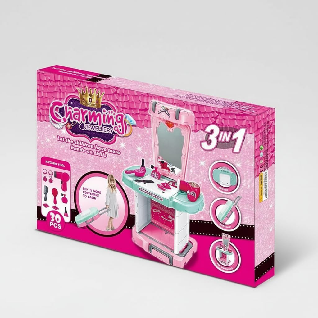 GHAZAL Little Princess Toddler Vanity Set Makeup Kits Toy Multiple Accessories Girls 3-7 Years PP Plastic 41x17x53 cm - Pink