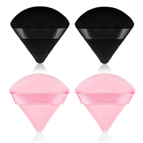 Sibba 4Pieces Triangle Powder Puffs Face Cosmetic Powder Puff Washable Reusable Soft Plush Powder Sponge Makeup Foundation Sponge for Face Body Loose Powder Wet Dry Makeup Tool