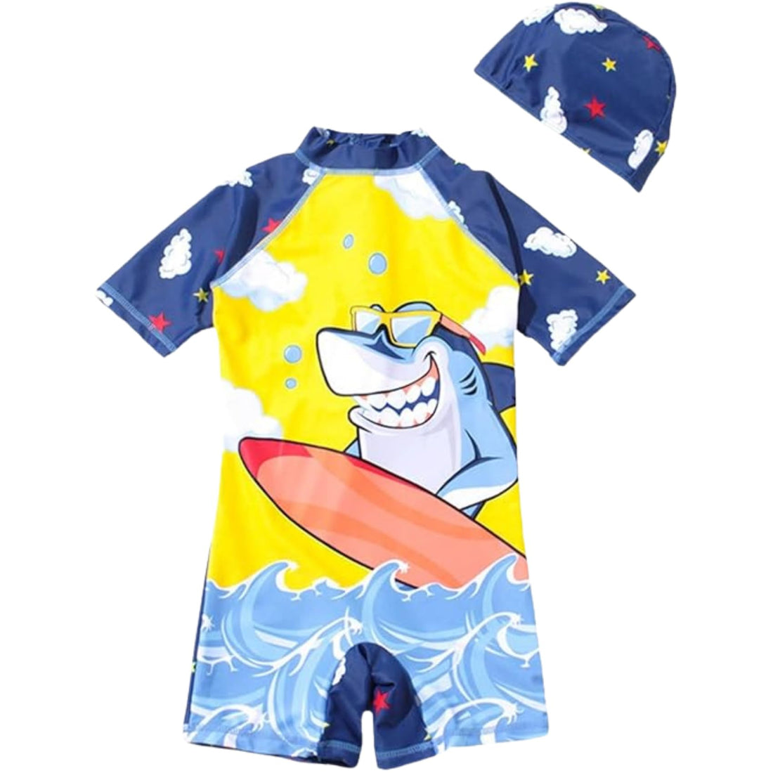 Mix&Max Boys Half Sleeves Swimsuit&Swimming Cap Waterproof Two Piece Swimsuit (pack of 1)