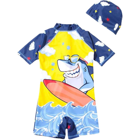 Mix&Max Boys Half Sleeves Swimsuit&Swimming Cap Waterproof Two Piece Swimsuit (pack of 1)