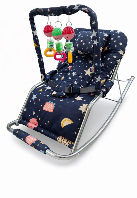 Fiber Padded Baby Rocking Chair with Mosquito Net (Navy)