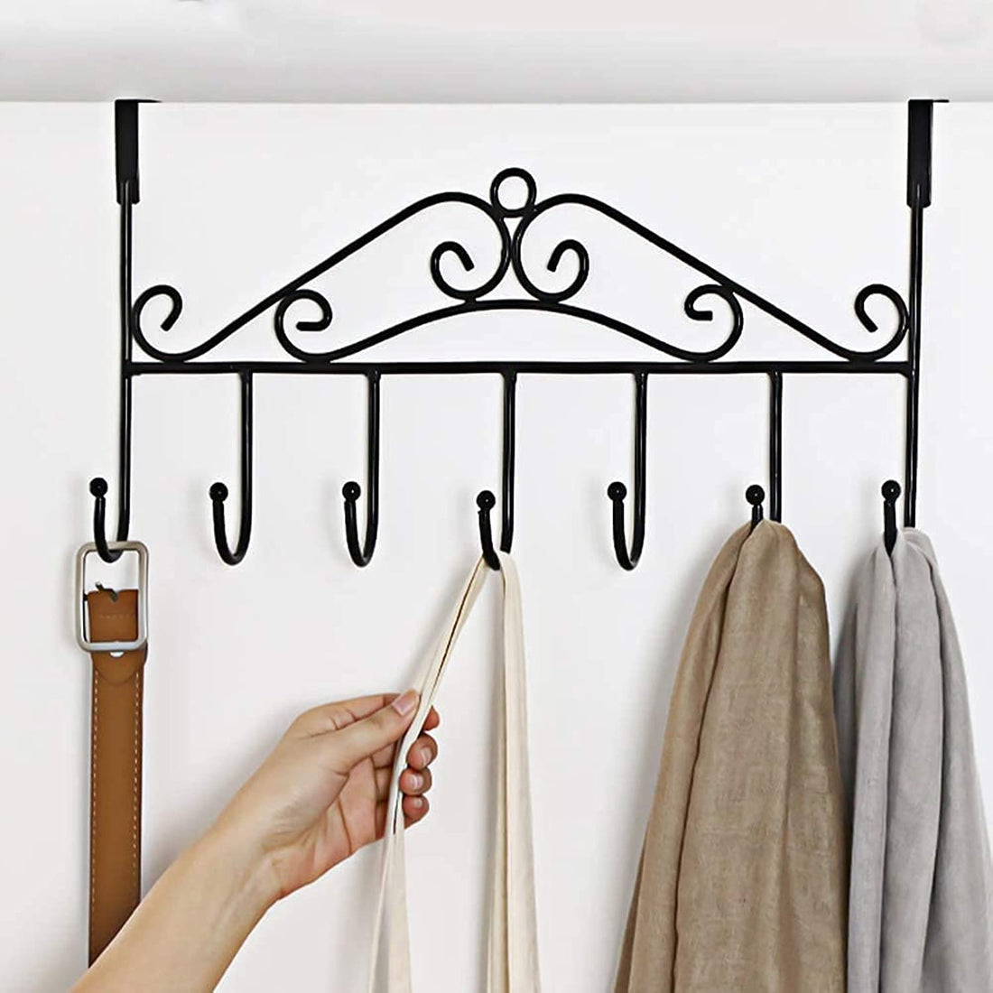 Metal Door 7 Hook Hanger (Black)