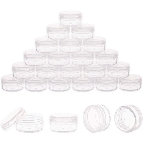 100 Pack 3 Gram Sample Containers with Lids, 3ml Mini Sample Jars, Tiny Plastic Cosmetic Containers for Lip Balms, Makeup, Lotion, Eye Shadow, Powder, and Lip Balms (Clear Lids)