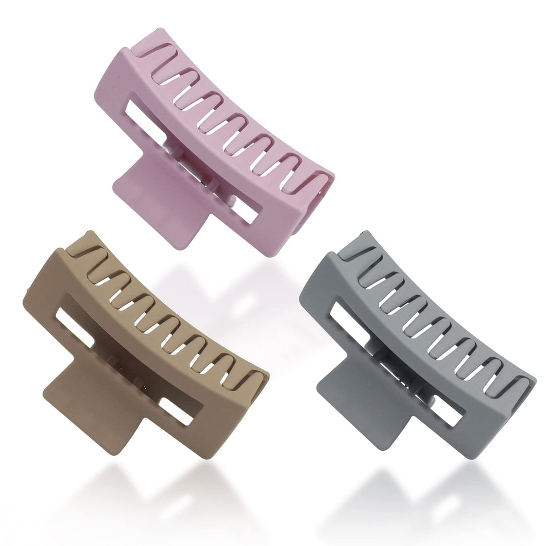 Somnr 3 PCS Rectangle Hair Claw Clips for Women and Girls, 3.4" ABS Material Anti Slip Strong Hold, Matte Texture for Thick Hair