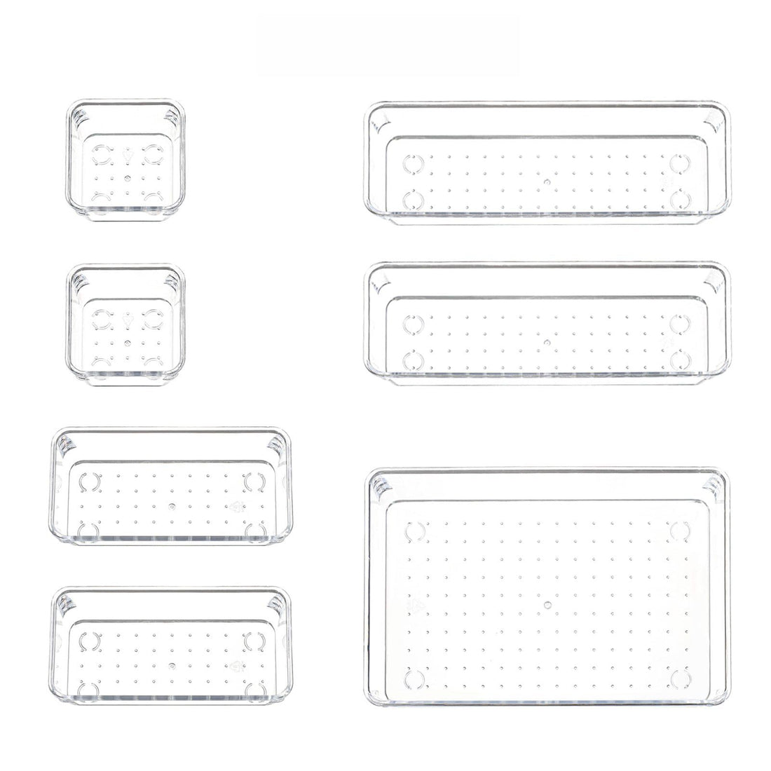 Cq acrylic 7 PCS Clear Drawer Organizers Set,4-Size Desk Drawer Dividers Organizer Trays Storage Tray for Makeup,Jewelries,Utensils in Bedroom Dresser,Office and Kitchen
