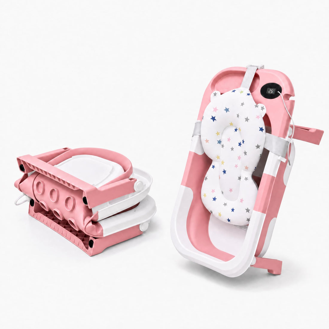 Fantastic-Kids-Toys Foldable Newborn Baby Bath Tub with Padded Support Pillow and Digital Temperature Display Portable Non-Slip Baby Bathtub for Saving Space and Easy Storage.Code-6876