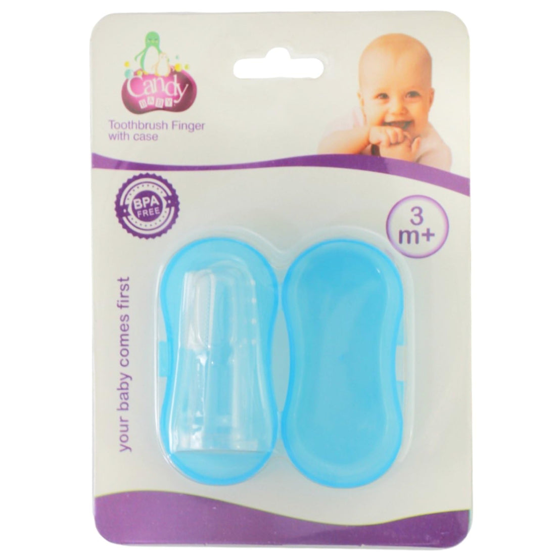 Candy Baby Toothbrush Finger With Case BPA Free-For Boys-Clear&Blue +3 Months